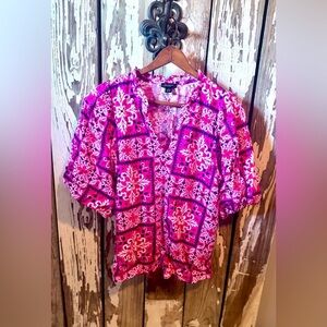 Ann Taylor Factory Tunic Pink/ Navy Short Sleeve NWT Size XS